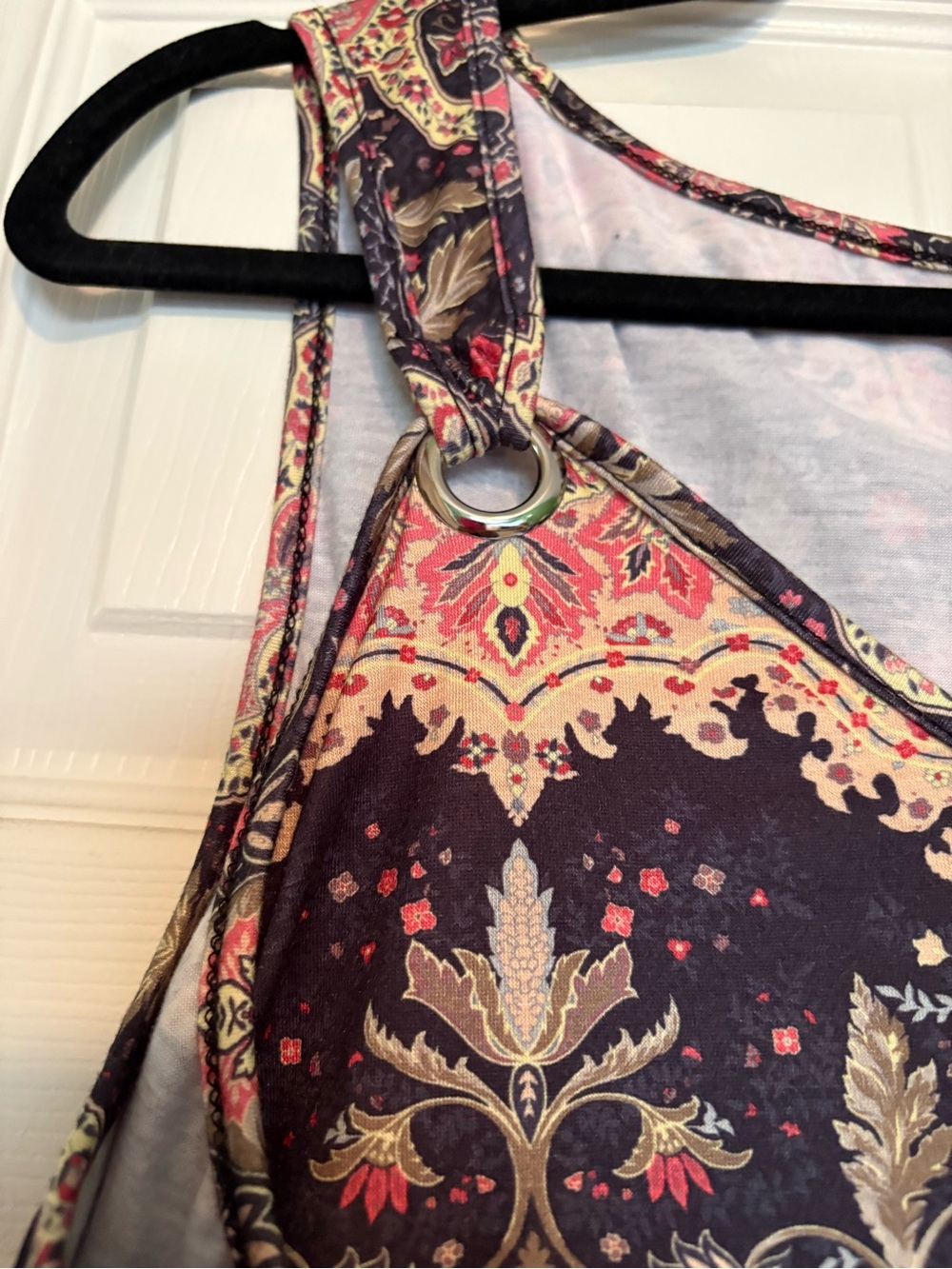 Amazon Essentials Black Tank Top with Coral & Gold Paisley Print - Picture 2 of 5
